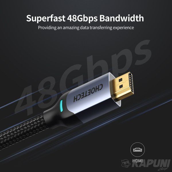 Кабель у коробці HDMI V.2.1, 8К 60 Гц, HDR10, HLG, 48Gbps, YUV 4:4:4, позолочені конектори, 2 м Choetech XHH01-BK XHH01-BK фото