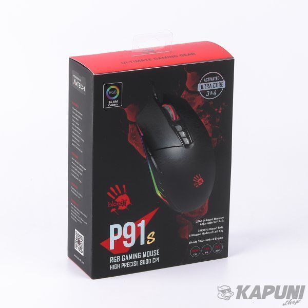 Игровая мышь Bloody Activated, RGB, 8000 dpi, 20M нажатий Bloody P91s Bloody (Black) P91s Bloody (Black) фото