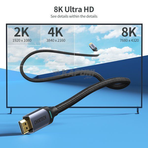 Кабель в коробке HDMI V.2.1, 8К 60 Гц, HDR10, HLG, 48Gbps, YUV 4:4:4, позолоченные коннекторы, 2 м Choetech XHH01-BK XHH01-BK фото