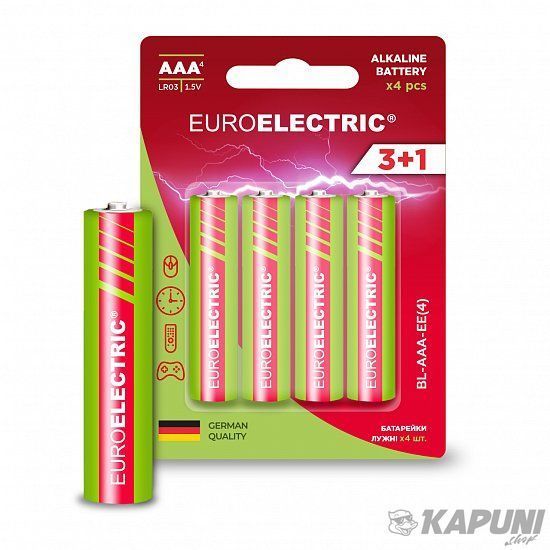 Батарейка лужна AAA LR03 1,5V блістер 4шт EUROELECTRIC BL-AAA-EE(4) фото