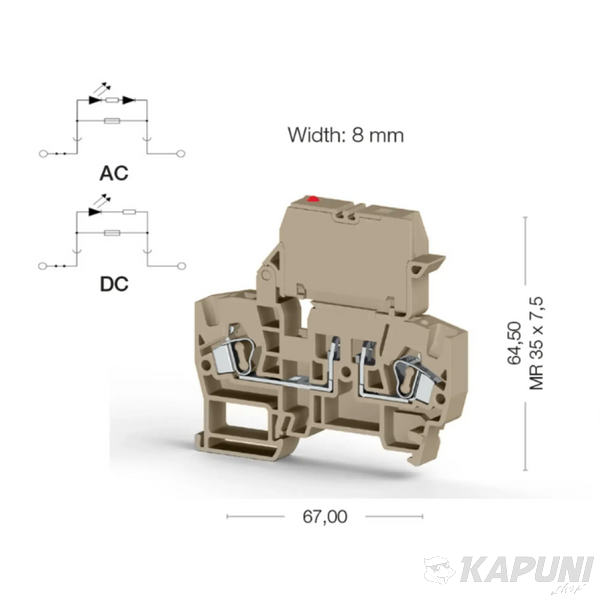 Клема Klemsan YBK SLD 220 В AC під запобіжник 4 мм бежева 0.0.0.3.55770 0.0.0.3.55770 фото