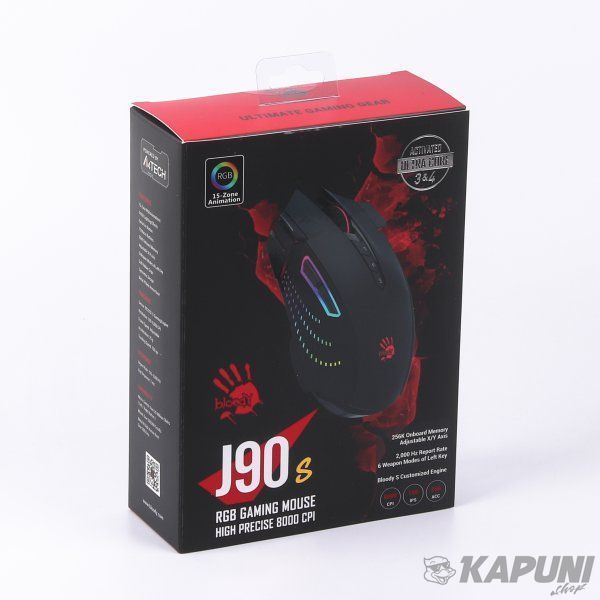Миша ігрова Activated, Extra Fire Button, 8000 CPI, RGB, 20 млн. натискань Bloody J90s Bloody (Black) J90s Bloody (Black) фото