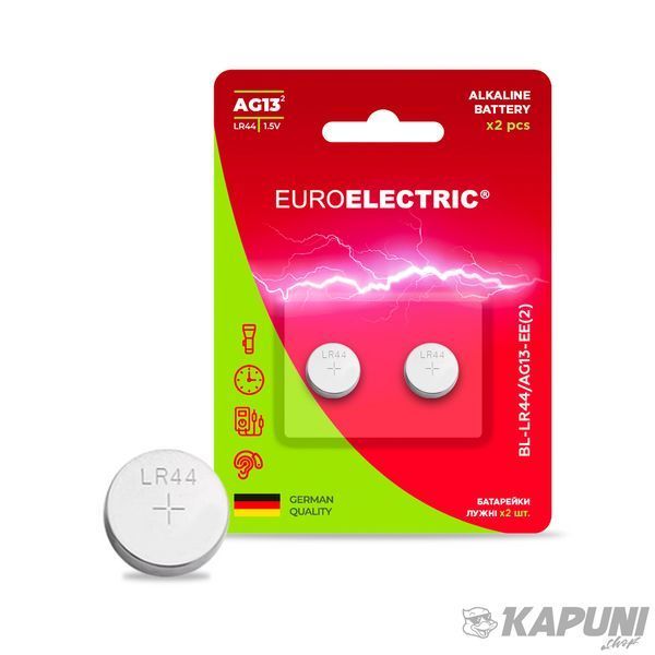 Батарейка лужна AG13 LR44 1,5V blister 2шт EUROELECTRIC BL-LR44/AG13-EE(2) фото