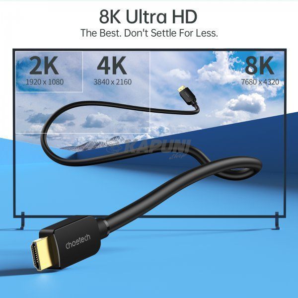 Кабель HDMI V.2.1, 8К 60 Гц, HDR10, HLG, 48Gbps, YUV 4:4:4, позолоченные коннекторы, 2 м Choetech XHH-TP20 XHH-TP20 фото