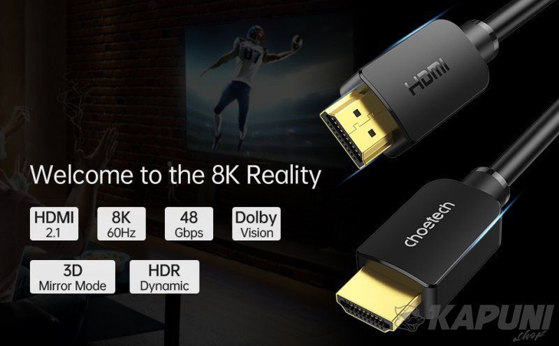 Кабель HDMI V.2.1, 8К 60 Гц, HDR10, HLG, 48Gbps, YUV 4:4:4, позолочені конектори, 2 м Choetech XHH-TP20 XHH-TP20 фото