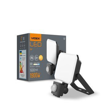 LED прожектор VIDEX F3 20W 5000K з датчиком руху 220V Black VLE-F3-0205B-S 27766 фото