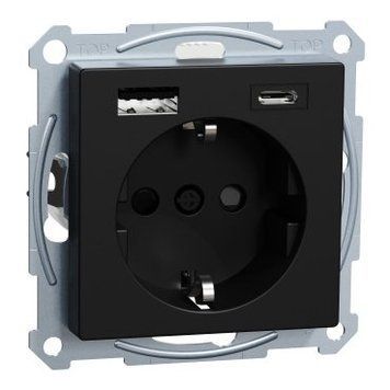 Розетка із заземленням з USB 2х 3А А+С Schneider Electric Merten System M чорний матовий (MEG2367-0403) MEG2367-0403 фото
