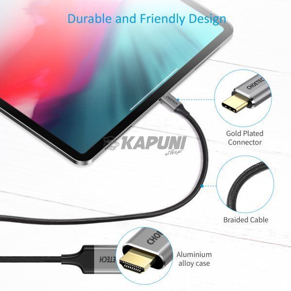 Кабель USB-C на HDMI, 4K 60 Гц, 1.8м Choetech CH0021-BK CH0021-BK фото