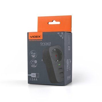Мережевий адаптер VIDEX ONCORD с/с 1п 2.4A 2USB+USB-C Black VF-AD1G2U1C-B 27698 фото