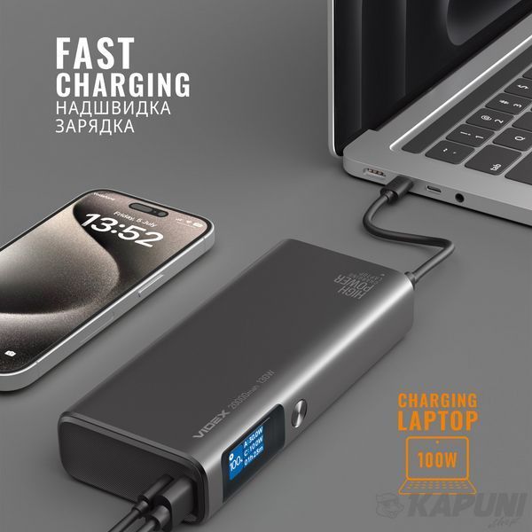 Повербанк 20000mAh VIDEX VPB-323 130W PD100W +Display VPB-323-B 28290 фото