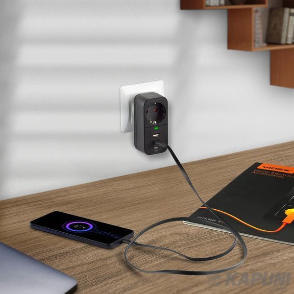 Мережевий адаптер VIDEX ONCORD с/с 1п 2.4A 2USB+USB-C Black VF-AD1G2U1C-B 27698 фото