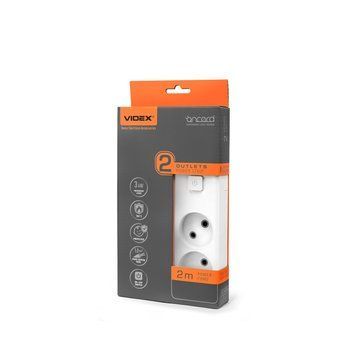 Мережевий удлинитель VIDEX ONCORD б/с 2п 2м с кнопкою White VF-PD22-W 28789 фото