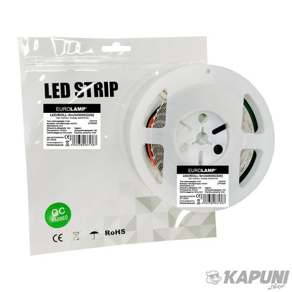 LED Стрічка COB EUROLAMP 320 діодів-5м-24V-4000K LED/ROLL-5m/4000K(320) фото