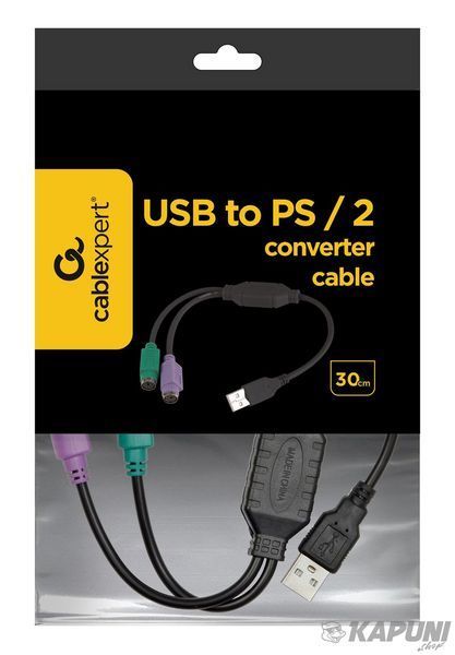 Перехідник USB А-тато / 2хPS/2, 30 см Cablexpert UAPS12-BK фото