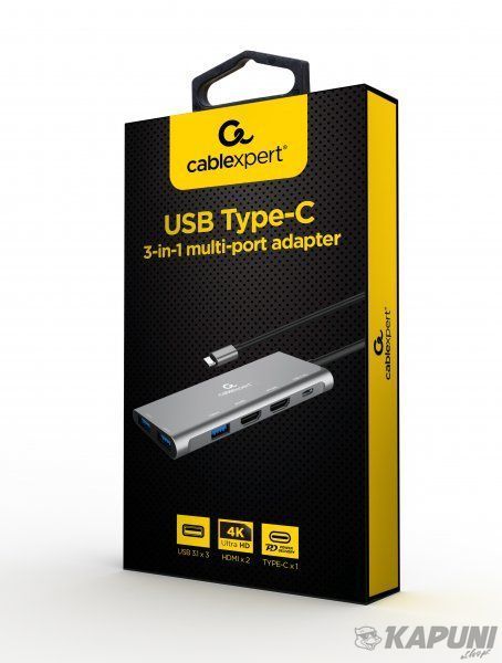 Док станция USB-C 3-в-1 (хаб/HDMI/PD), серый Cablexpert A-CM-COMBO3-01 A-CM-COMBO3-01 фото