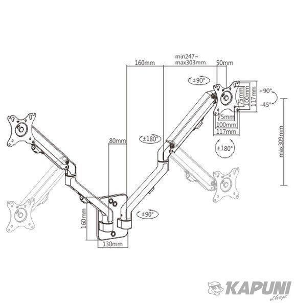 Кронштейн для 3 мониторов 17-27" (2-7 кг), MA-WA2-01 MA-WA2-01 фото