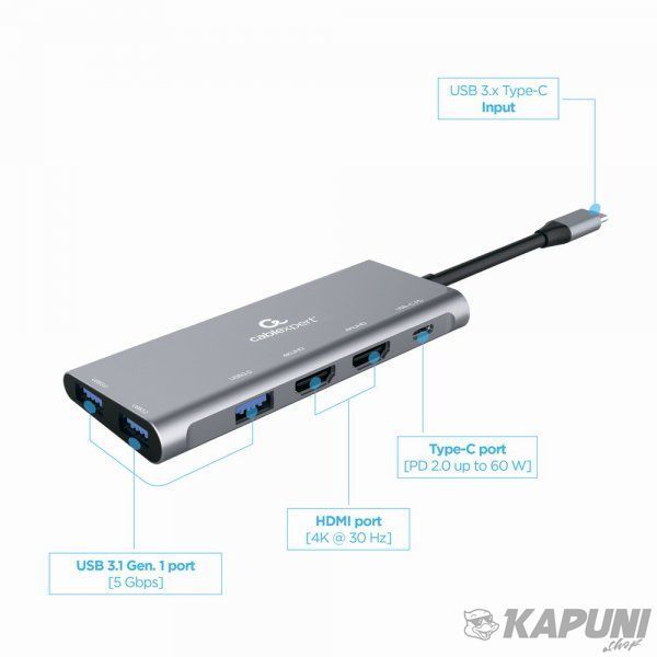 Док станция USB-C 3-в-1 (хаб/HDMI/PD), серый Cablexpert A-CM-COMBO3-01 A-CM-COMBO3-01 фото