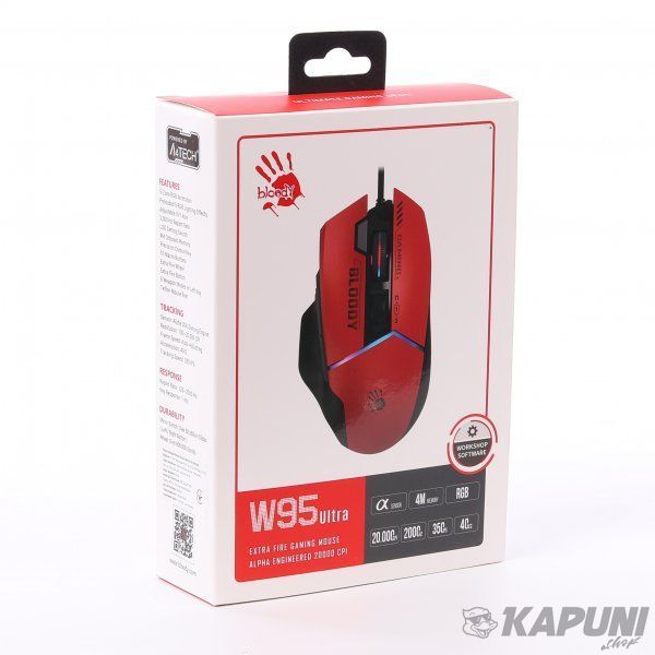Ігрова миша Bloody, RGB, 20 000 CPI, Alpha20K, 50M натискань, червоно-чорна W95 Ultra (Sports Red) 985.44 фото