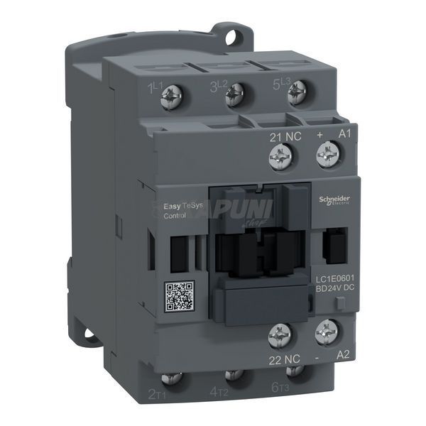 Контактор Schneider Electric EasyTeSys триполюсний 6 А/400 В категорія застосування для електродвигунів + 1 нормально закритий допоміжний контакт напруга котушки 28 В постійного струму LC1E0601BD LC1E0601BD фото