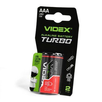 Батарейка щелочная VIDEX LR03/AAA Turbo 2 шт. BLISTER, 1.5 V, 1300 мА&middot;год LR03T/AAA 2B 24239 фото