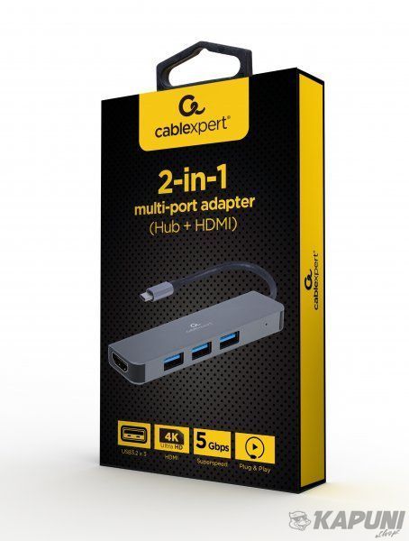 Адаптер USB-C 2-в-1 (хаб/HDMI), серый Cablexpert A-CM-COMBO2-01 A-CM-COMBO2-01 фото