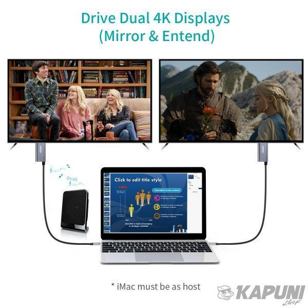 Кабель USB-C на HDMI, 4K 60 Гц, вход питания PD, 1.8м Choetech XCH-M180GY XCH-M180GY фото