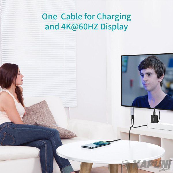Кабель USB-C на HDMI, 4K 60 Гц, вход питания PD, 1.8м Choetech XCH-M180GY XCH-M180GY фото