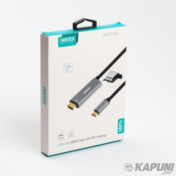 Кабель USB-C на HDMI, 4K 60 Гц, вход питания PD, 1.8м Choetech XCH-M180GY XCH-M180GY фото