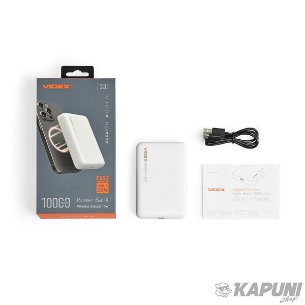 Повербанк з бездротовою зарядкою 10000mAh VIDEX VPB-331 PD20W White VPB-331-W 28294 фото