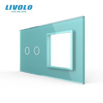 Панель для сенсорного вимикача 2 сенсори 1 розетка (2-0) Livolo зелений скло (C7-C2/SR-18) C7-C2/SR-18 фото