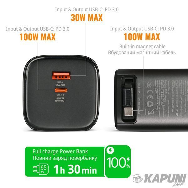 Повербанк 20000mAh VIDEX VPB-350 130W PD100W +Display VPB-350-G 28607 фото