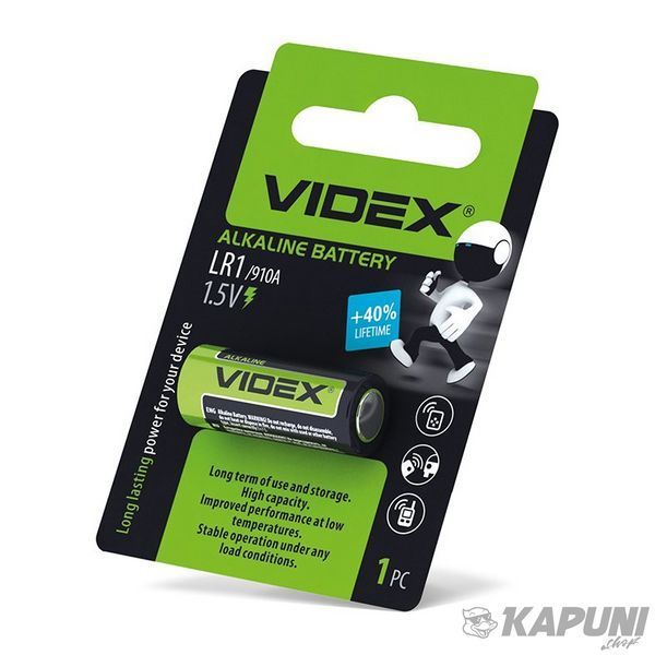 Батарейка лужна VIDEX LR1 1 шт. BLISTER, 1.5 V, 800 мА&middot;год LR1 1B 24235 фото