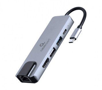 Док станция USB-C 5-в-1 (хаб/HDMI/PD/LAN), серый Cablexpert A-CM-COMBO5-04 A-CM-COMBO5-04 фото