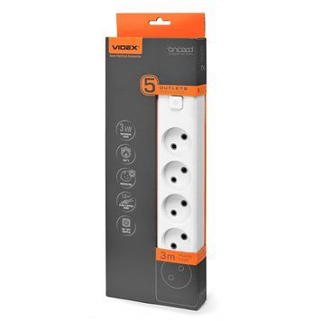 Мережевий удлинитель VIDEX ONCORD б/с 5п 3м с кнопкою White VF-PD53-W 28798 фото