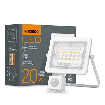 LED прожектор VIDEX F2e 20W 5000K с датчиком движения и освещенности VL-F2e205W-S 26264 фото