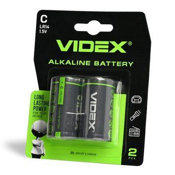 Батарейка щелочная VIDEX LR14/C 2 шт. BLISTER CARD, 1.5 V, 8000 мА&middot;год LR14/C 2pcs BC 23332 фото