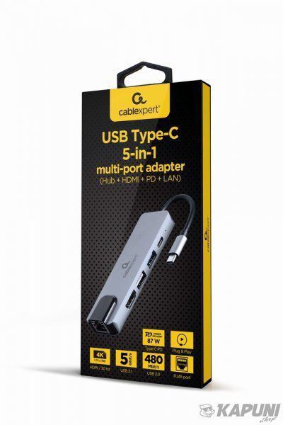 Док станция USB-C 5-в-1 (хаб/HDMI/PD/LAN), серый Cablexpert A-CM-COMBO5-04 A-CM-COMBO5-04 фото