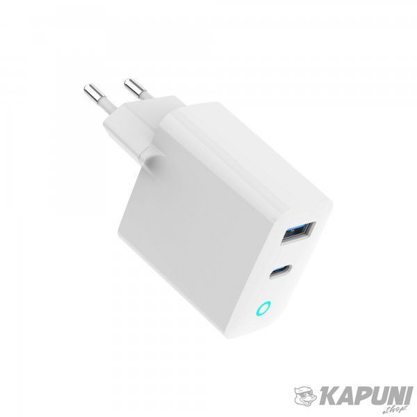 Мережевий зарядний пристрій Gembird 1 USB-A + 1 Type-C (PD45Вт + QC3.0 18Вт), білий TA-UC-PDQC45L-W-01 TA-UC-PDQC45L-W-01 фото