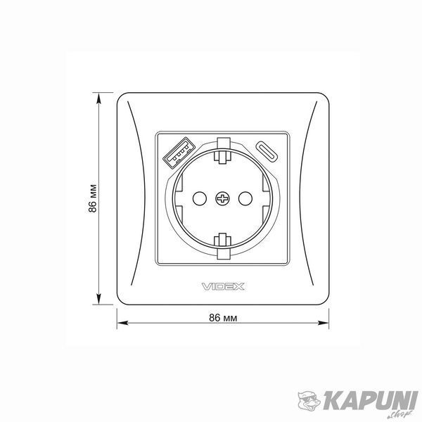 Розетка одинарная с заземлением с USB+USB-C срібний шовк VIDEX BINERA VF-BNSK1GUC-SS 27864 фото