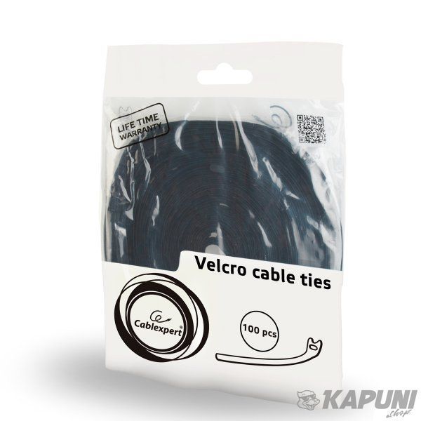 Крепежный хомут-липучка Cablexpert 210 x 12 мм, черный, 100 шт. в пакете VT-210x12 VT-210x12 фото