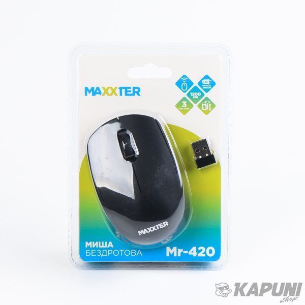 Миша бездротова, USB, 1200 dpi, чорнa Maxxter Mr-420 Mr-420 фото