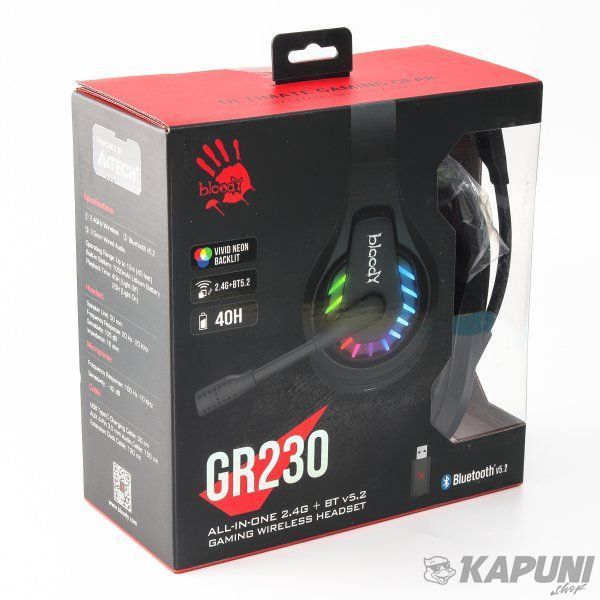 Игровые наушники с микрофоном, Neon LED Bluetooth+2.4GHz+3.5 jack Bloody GR230 Bloody (Black) GR230 Bloody (Black) фото