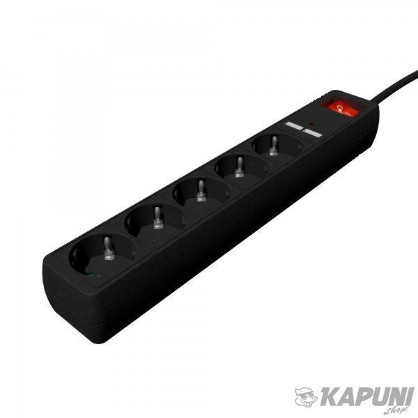 Удлинитель сети EnerGenie черный, 1.5м кабель, 5 розеток, USB зарядка 2А SPG5-U2-5-02 SPG5-U2-5-02 фото