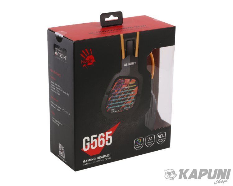 Ігрові навушники з мікрофоном Bloody Hi Fi, 7.1 віртуальний звук, RGB підсвічування, USB G565 (Energy Black) 1014.78 фото