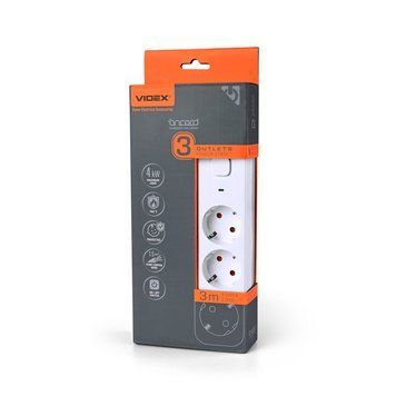 Мережевий удлинитель VIDEX ONCORD с/с 3п 3м (3x1.5мм) с кнопкою White VF-PD33G-W 27685 фото