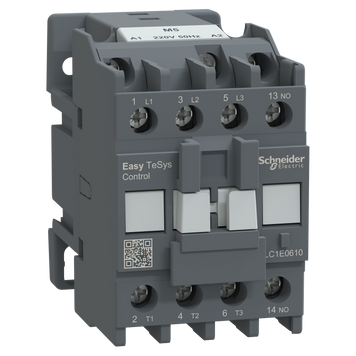 Контактор Schneider Electric триполюсний EasyTeSys 1 нормально відкритий контакт 6 А категорія застосування для електродвигунів 220 В змінного струму 50 гц LC1E0610M5 LC1E0610M5 фото