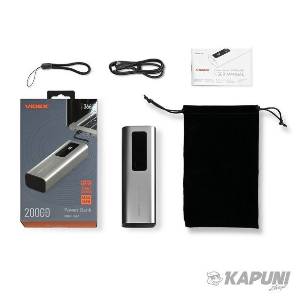 Повербанк 20000mAh VIDEX VPB-366 165W PD100W +Display VPB-366-G 28606 фото