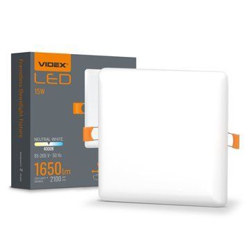 LED світильник безрамковий квадратний VIDEX 15W 4000K 220V VLE-DLFS-154 28808 фото
