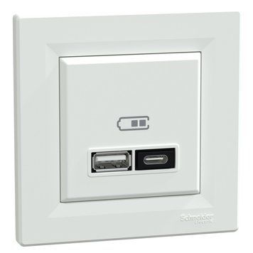 USB-розетка Schneider Electric Asfora USB-A+USB-C 21 вт біла EPH2700521 EPH2700521 фото
