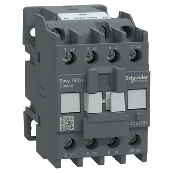 Контактор Schneider Electric триполюсний EasyTeSys 1 нормально закритий контакт 12 А категорія застосування для електродвигунів 220 В змінного струму 50 гц LC1E1201M5 LC1E1201M5 фото